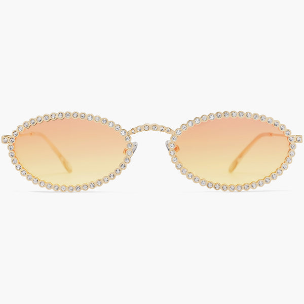 Women Trendy 90s Oval Bling Rhinestone Hippie Sunglasses  display picture 3
