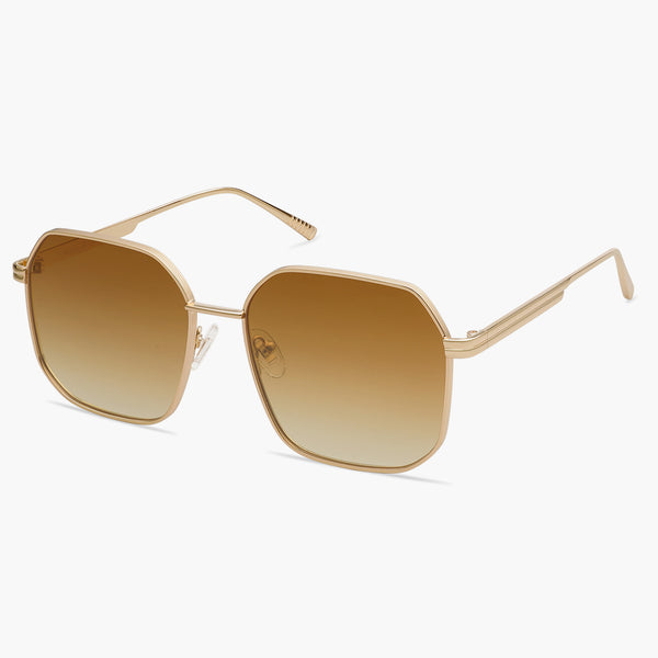 Buy Gold Frame Brown Lens Polygon Sunglasses for Women  display picture 3
