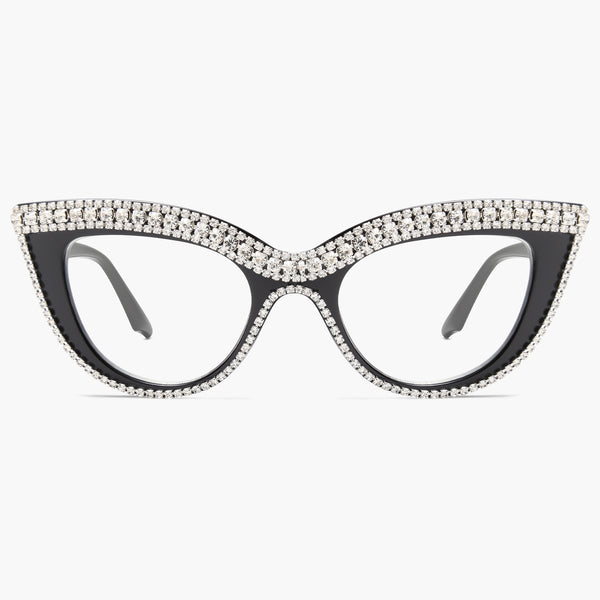 Cat Eye Glasses Black Frame with White Rhinestone