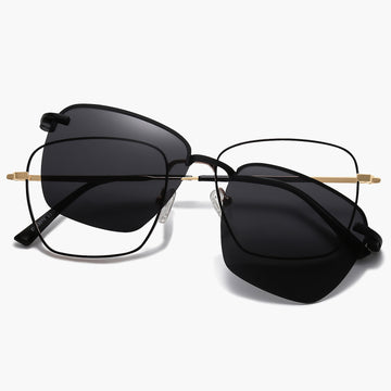 Buy Gold Frame Anti Blue Lens&Grey Clip-On Square Sunglasses for