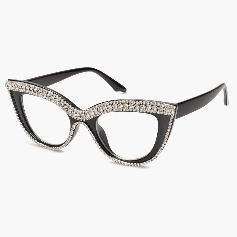 Cat Eye Glasses Black Frame with White Rhinestone