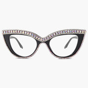 Cat Eye Glasses Black Frame with Rainbow Rhinestone