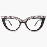 Cat Eye Glasses Black Frame with Rainbow Rhinestone