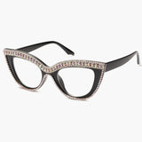 Cat Eye Glasses Black Frame with Rainbow Rhinestone