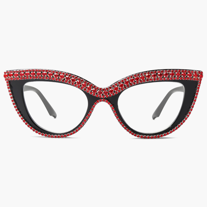 Cat Eye Glasses Black Frame with Red Rhinestone