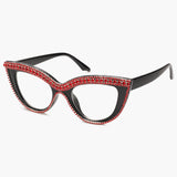 Cat Eye Glasses Black Frame with Red Rhinestone