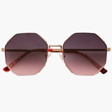 Buy Rose Gold Frame Gradient Pink Lens Polygon Sunglasses  display picture 2