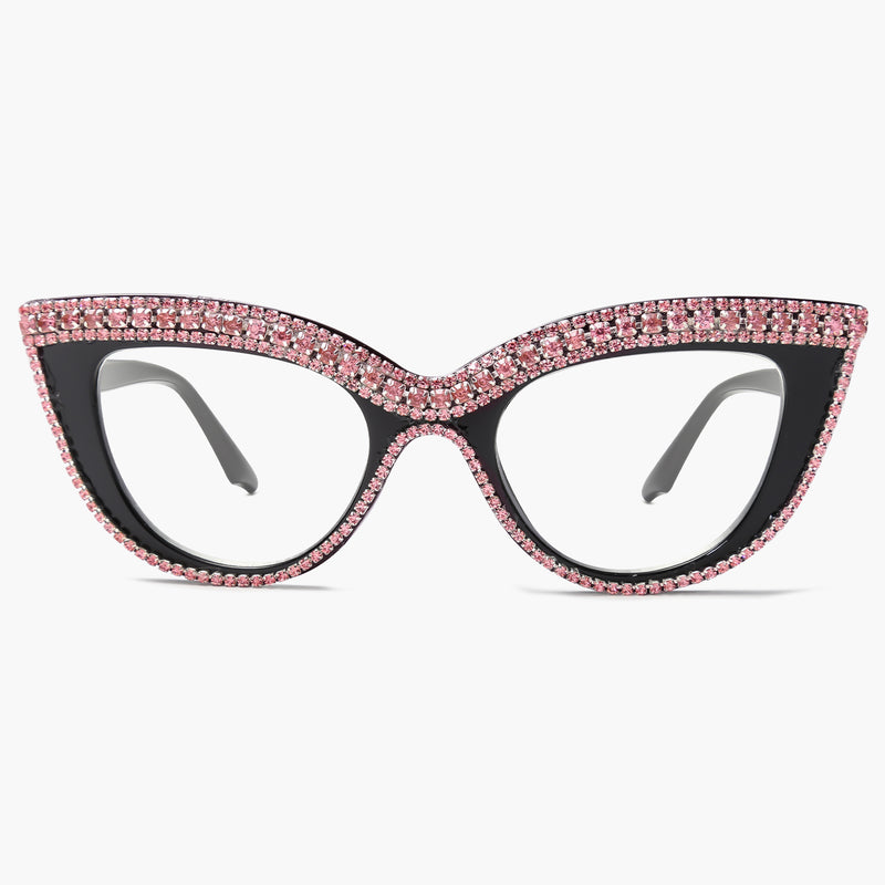 Cat Eye Glasses Black Frame with Pink Rhinestone