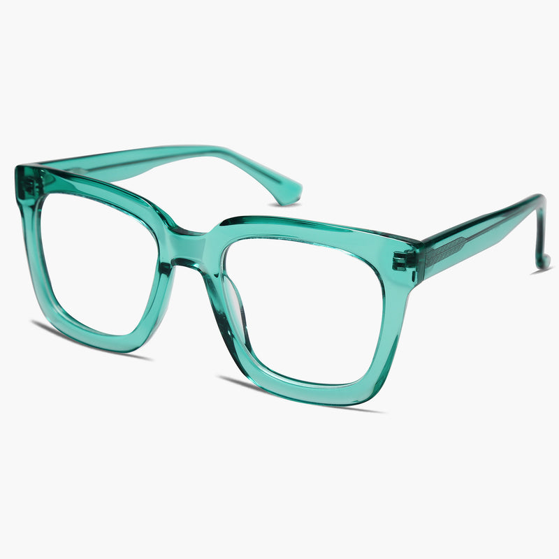 SOJOS Oversized Square Transparent Green Eyeglasses