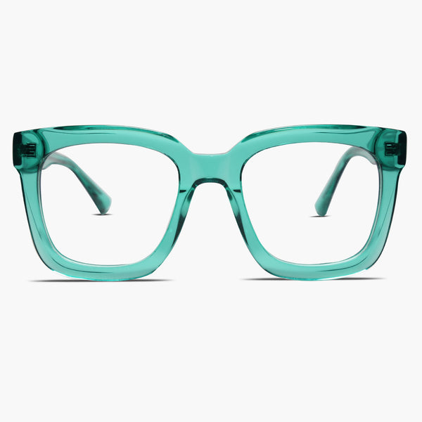 SOJOS Oversized Square Transparent Green Eyeglasses