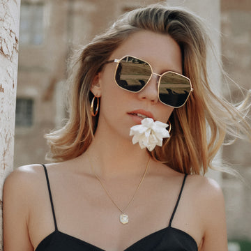 Buy Gold Frame Brown Lens Polygon Sunglasses for Women  display picture 1