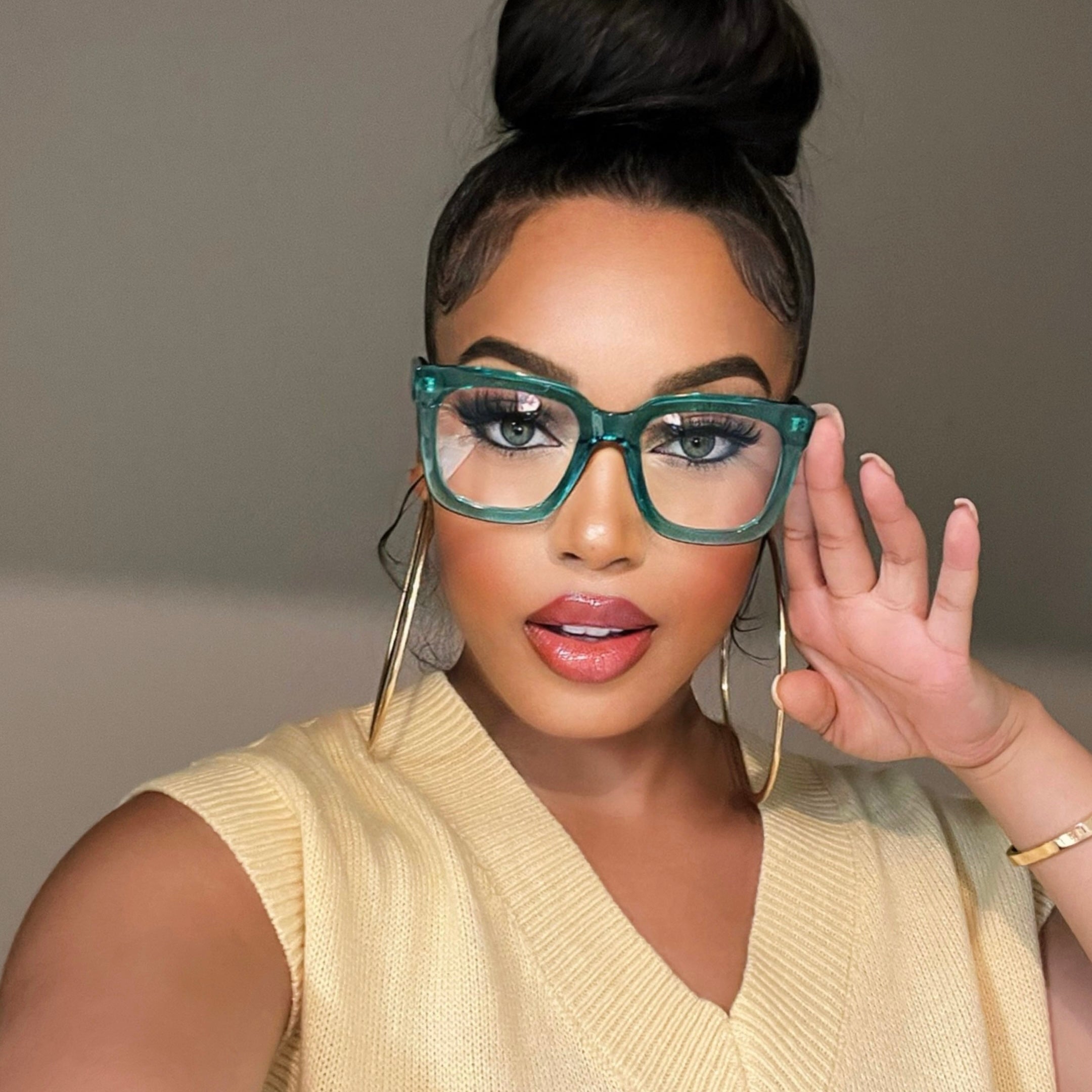 Women Wearing Green Eyeglasses