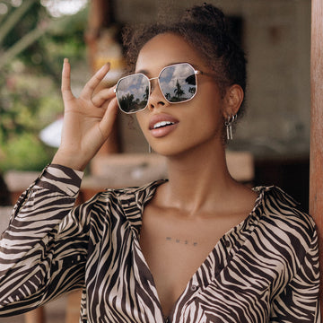 Buy Gold Frame Brown Lens Polygon Sunglasses for Women  display picture 1